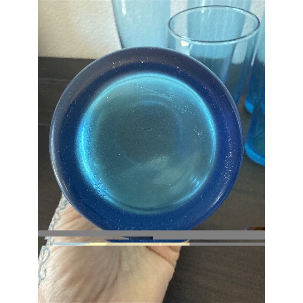 Turquoise Blue Flat Glass Tumblers 3 Tapered Capri Aqua Smooth 6.5 " Tall - Picture 5 of 8